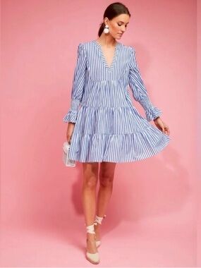 Tuckernuck Pomander Place Blue & White Stripe Poplin Kenzo Dress. XXLarge.